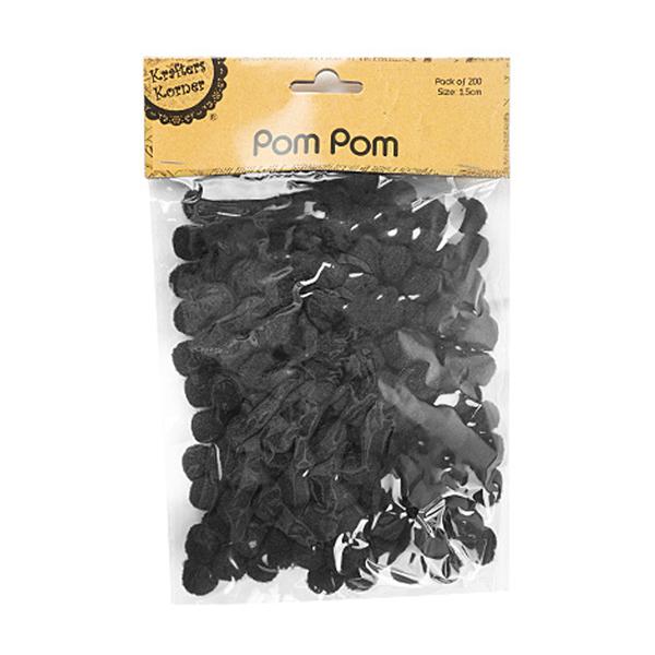 PomPom  15mm Black Pack 200